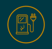 E-Ladestation verfügbar – Hotel Eibl-Brunner, Symbolgrafik mit Logo